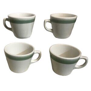 Grindley Duraline Coffee Cups Super Vitrified Green Band Hotelware 11-59 Vintage